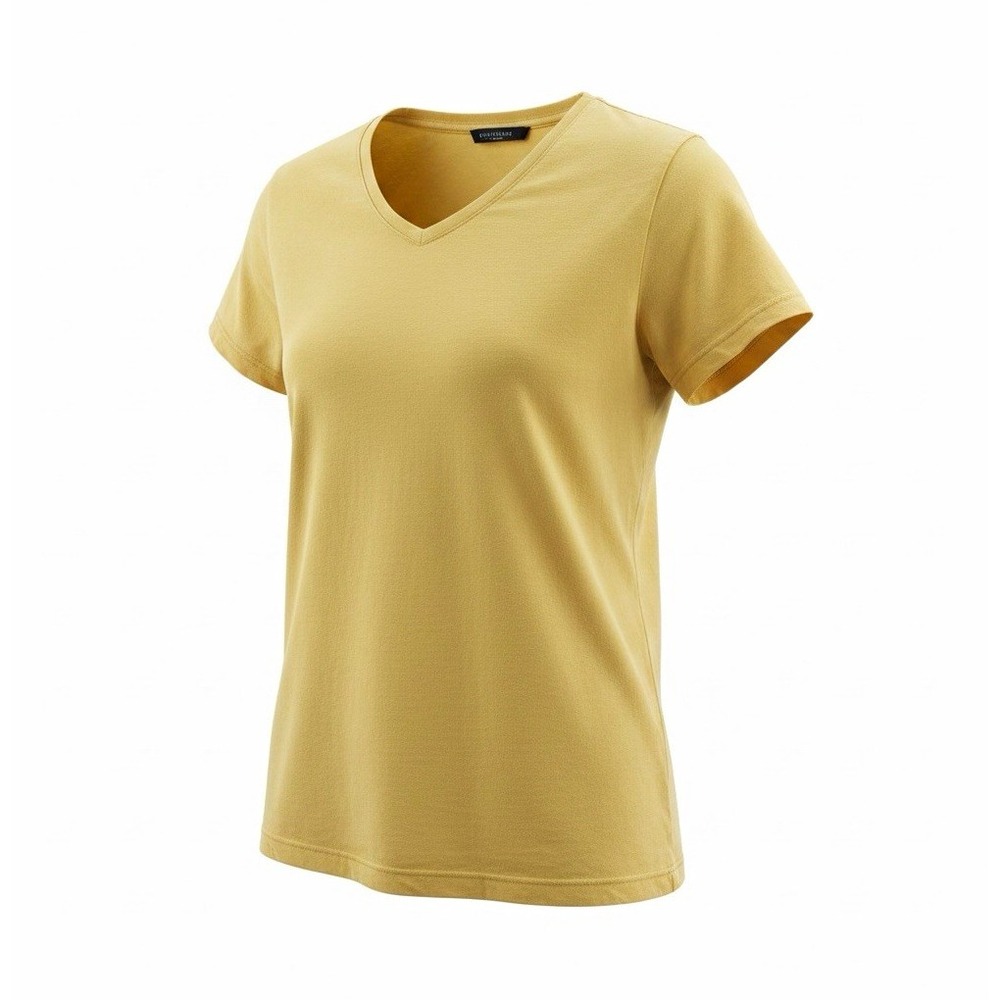 Lands' End Womens Yellow Solid V-Neck Short Sleeve Basic T-Shirt M 10-12